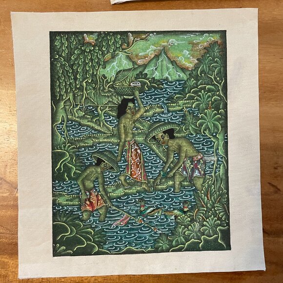 Balinese Tapestry Lot 3 Rice Field Bali Landscape Indonesian - Picture 4 of 4